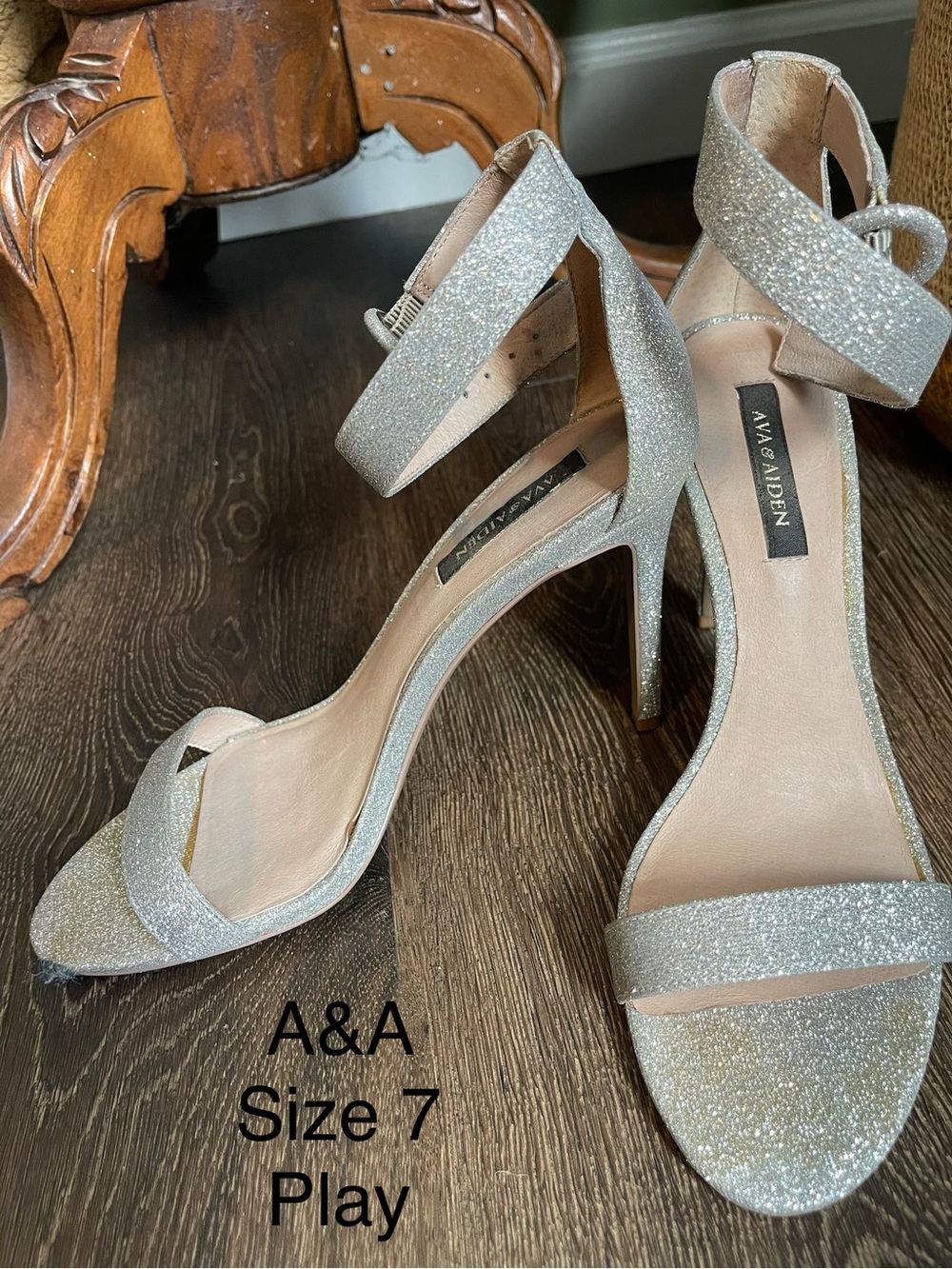Ava & Aiden Silver Glitter Open-Toe Ankle-Strap Heels
